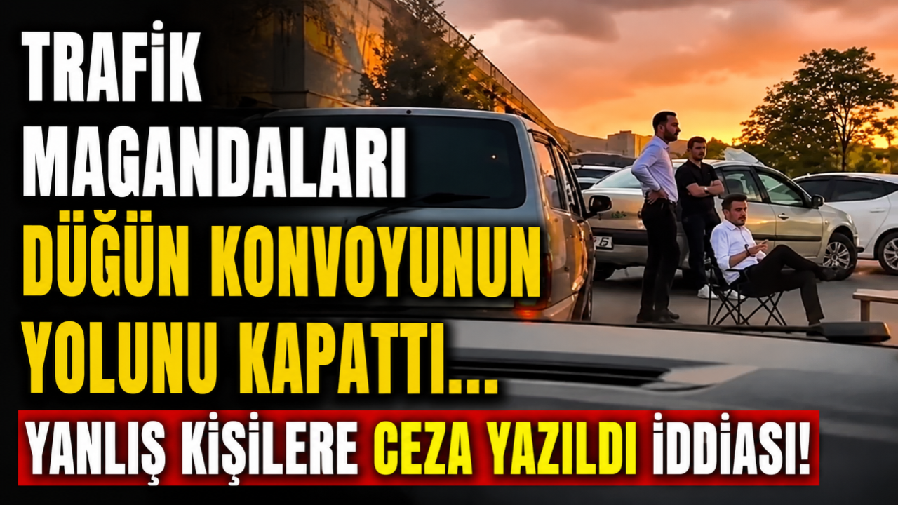 TRAFİK MAGANDALARI DÜĞÜN KONVOYUNUN YOLUNU KAPATTI... YANLIŞ KİŞİLERE CEZA YAZILDI İDDİASI!